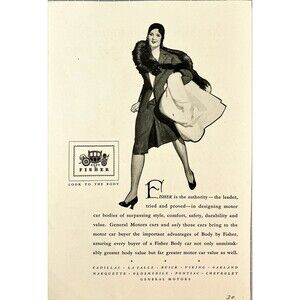 GM Body by Fisher "the leader proved in designing motorcar Bodies" Print Ad 1930